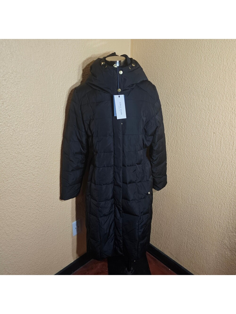 Cole Haan womens long hooded down puffer coat black XL